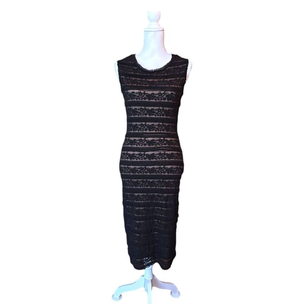 M.S.S.P Max Studio Vintage Y2K Black Lace Overlay Sheath Dress